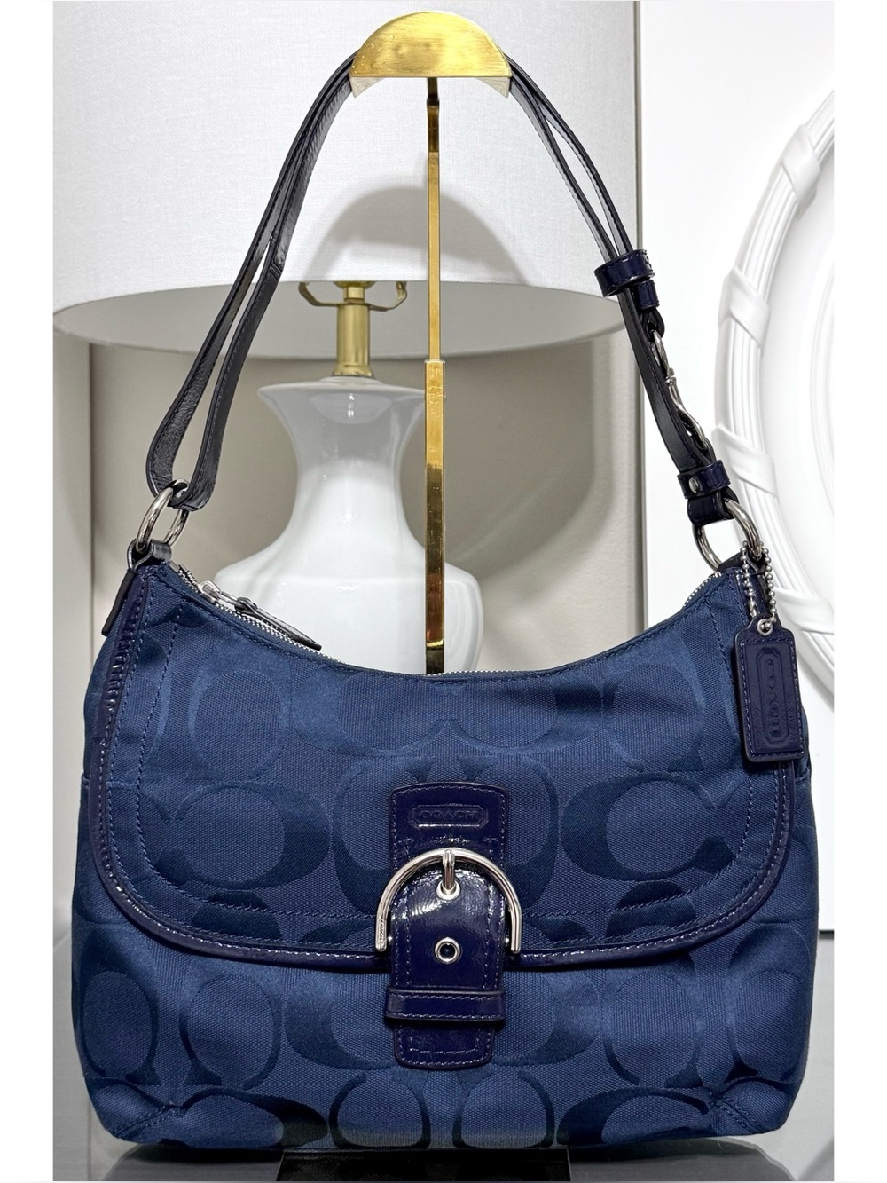 COACH Soho Flap‎ Duffle Shoulder Bag, NAVY BLUE
